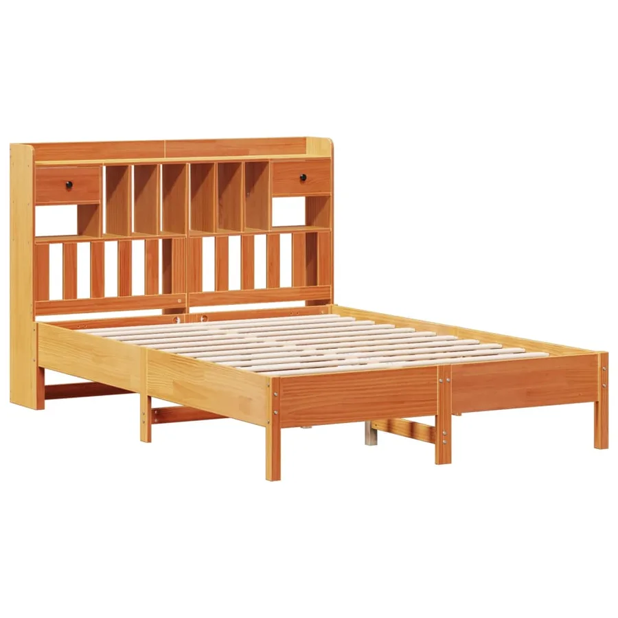 Lit bibliothèque sans matelas cire marron 140x200 cm pin massif - 3