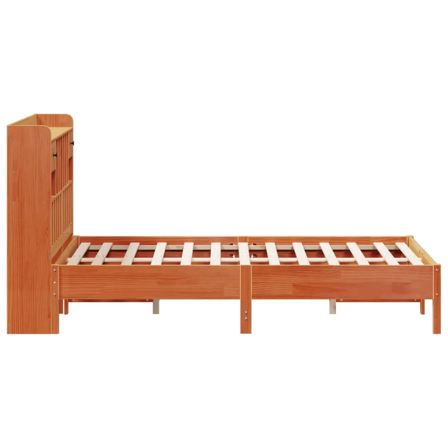 Lit bibliothèque sans matelas cire marron 140x200 cm pin massif - 5