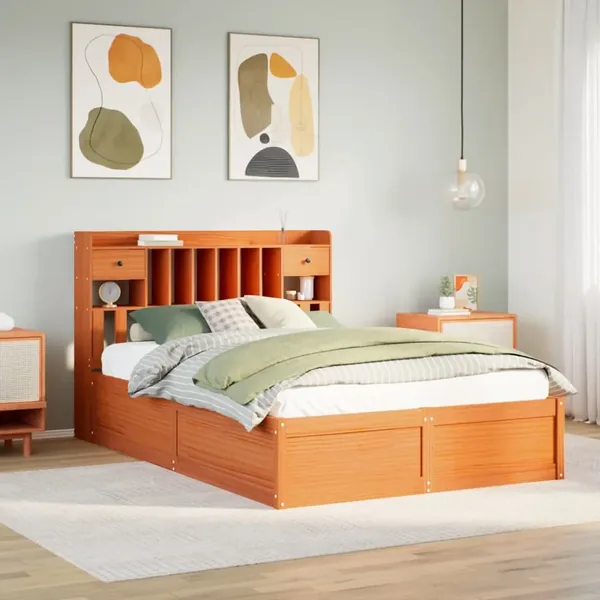Cadre de lit sans matelas cire marron 140x190cm bois pin massif