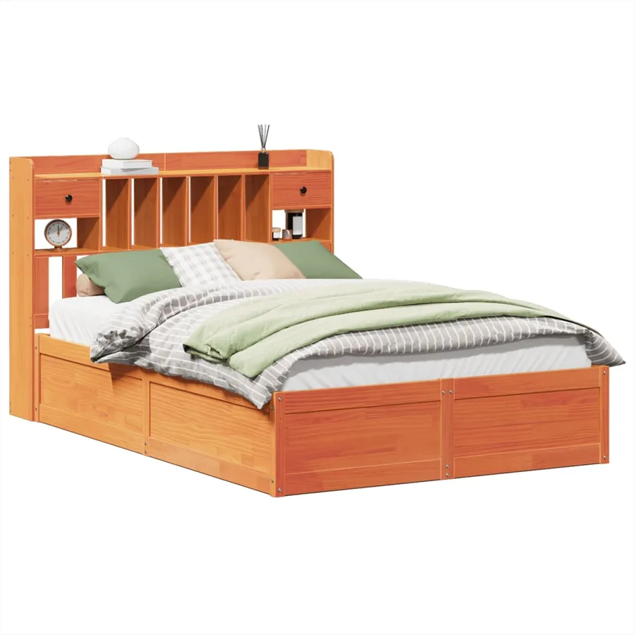 Cadre de lit sans matelas cire marron 140x190cm bois pin massif - 2