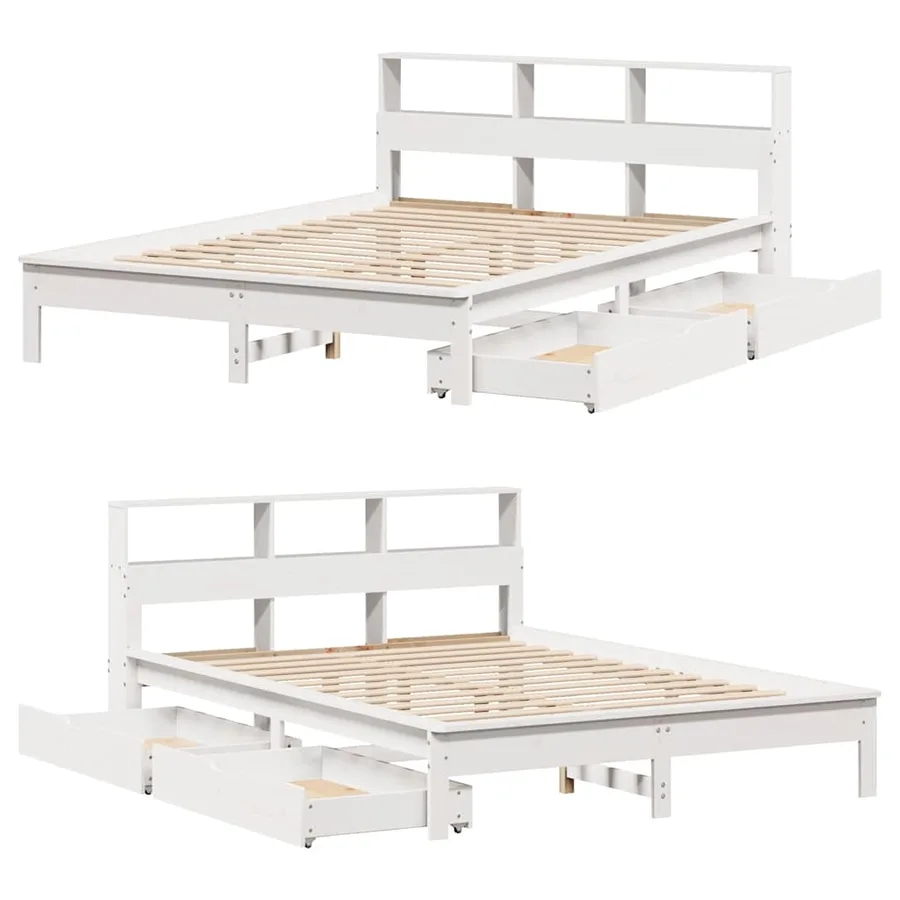 Lit bibliothèque sans matelas blanc 160x200 cm bois pin massif - 9