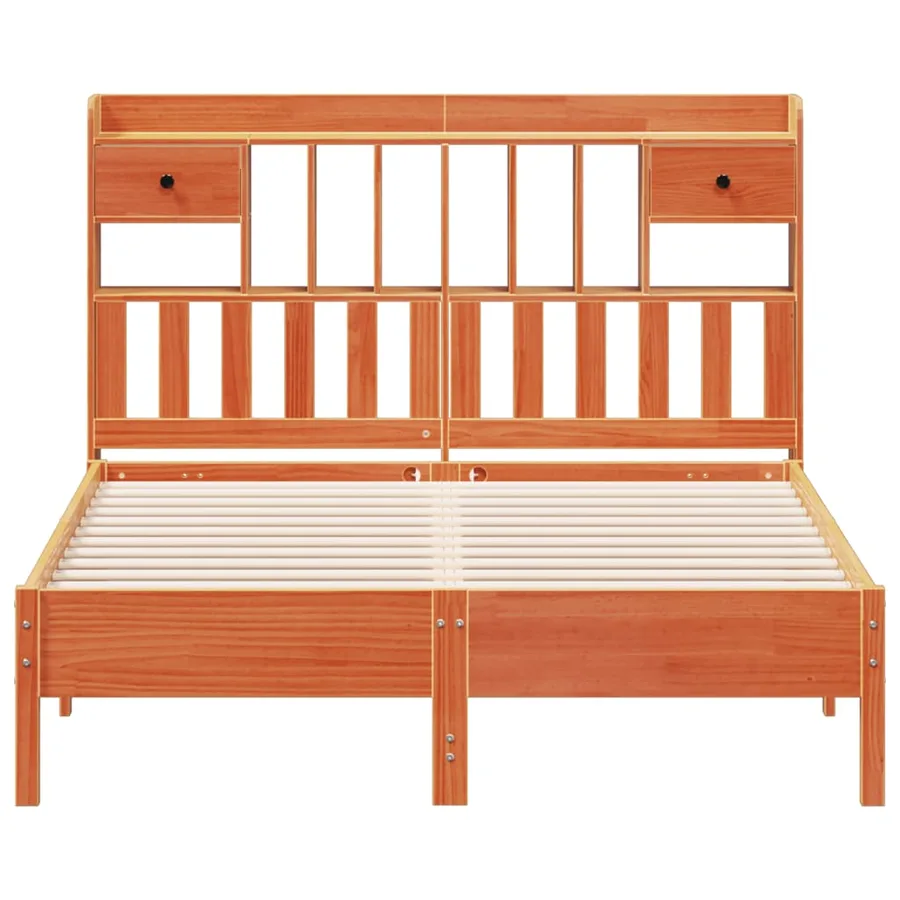 Lit bibliothèque sans matelas cire marron 135x190 cm pin massif - 4