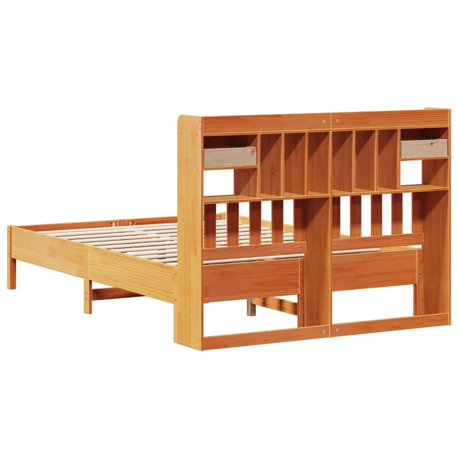 Lit bibliothèque sans matelas cire marron 135x190 cm pin massif - 6