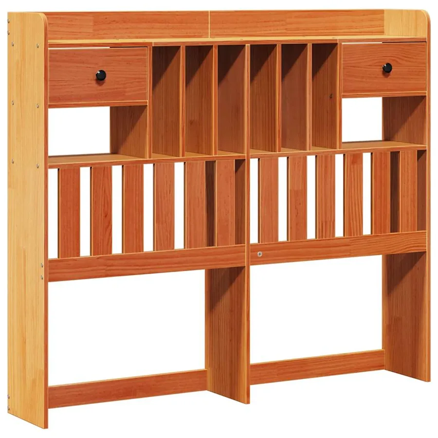 Lit bibliothèque sans matelas cire marron 135x190 cm pin massif - 7