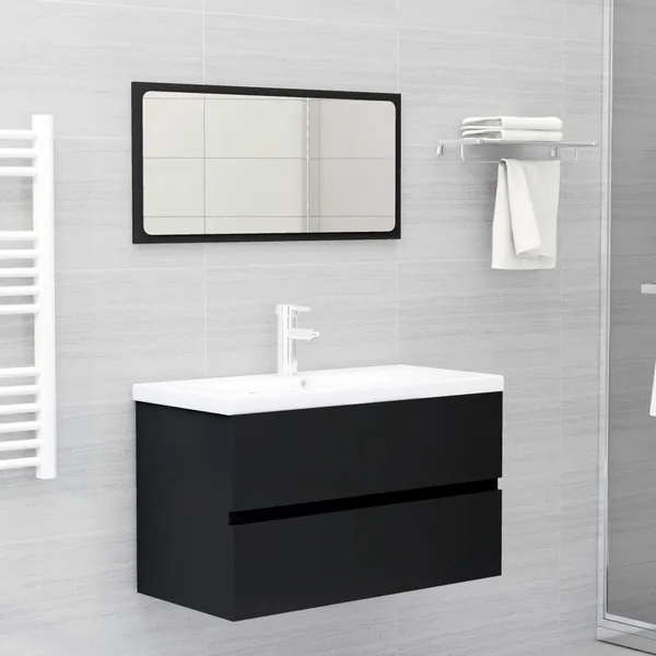 Meubles de salle de bain noir bois d'ingénierie