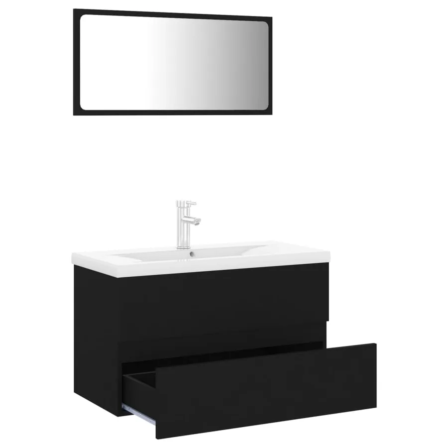 Meubles de salle de bain noir bois d'ingénierie - 3