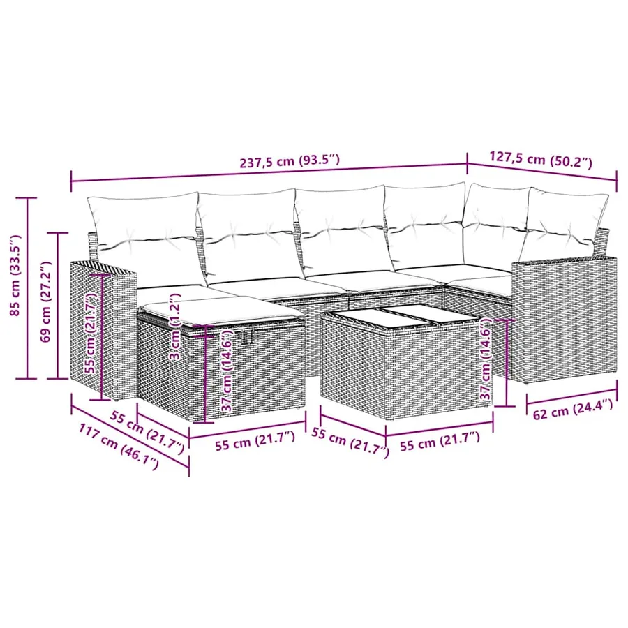 Salon de jardin avec coussins 7 pcs gris résine tressée - 16