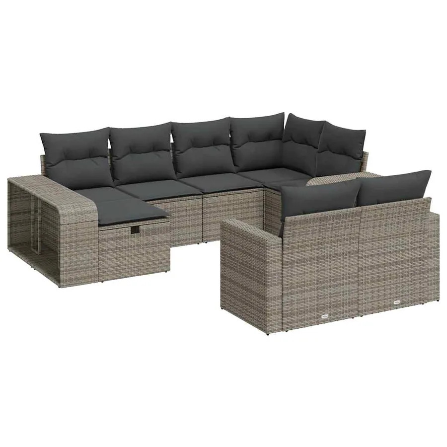 Salon de jardin avec coussins 10 pcs gris résine tressée - 2