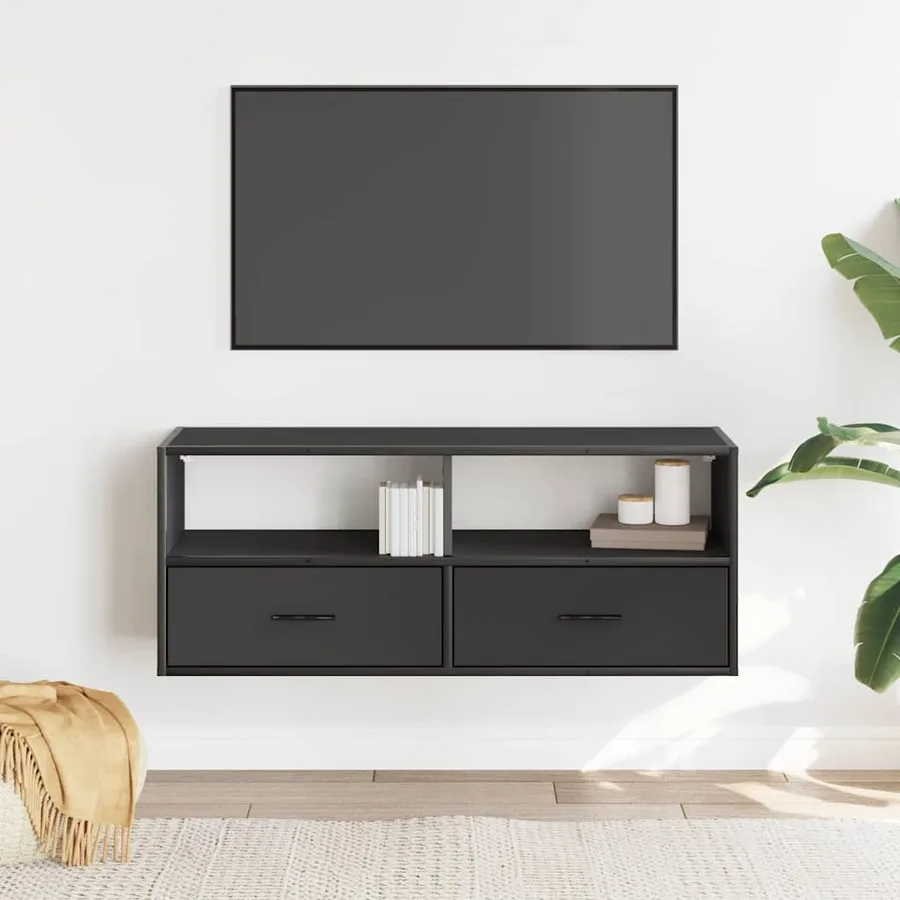 Meuble TV noir 100x31x39,5 cm bois d'ingénierie et métal - 3