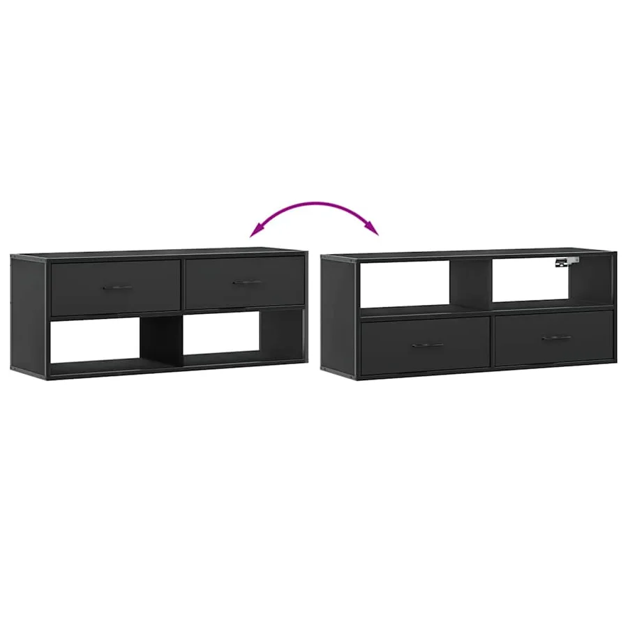 Meuble TV noir 100x31x39,5 cm bois d'ingénierie et métal - 7