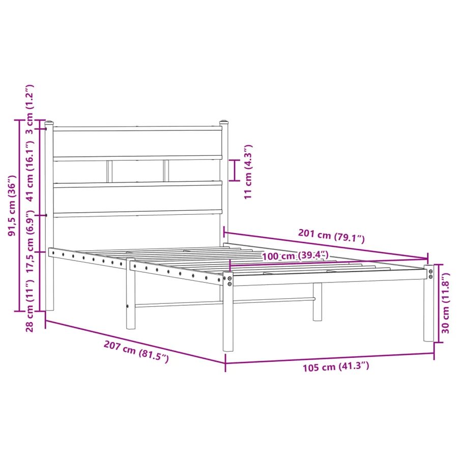 Cadre de lit sans matelas avec tête de lit 100x200 cm - 9