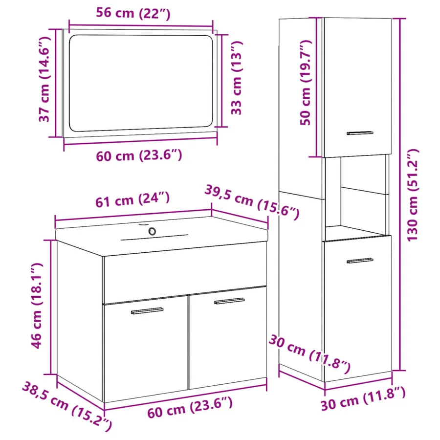 Ensemble de meubles de salle de bain 4 pcs gris béton - 14