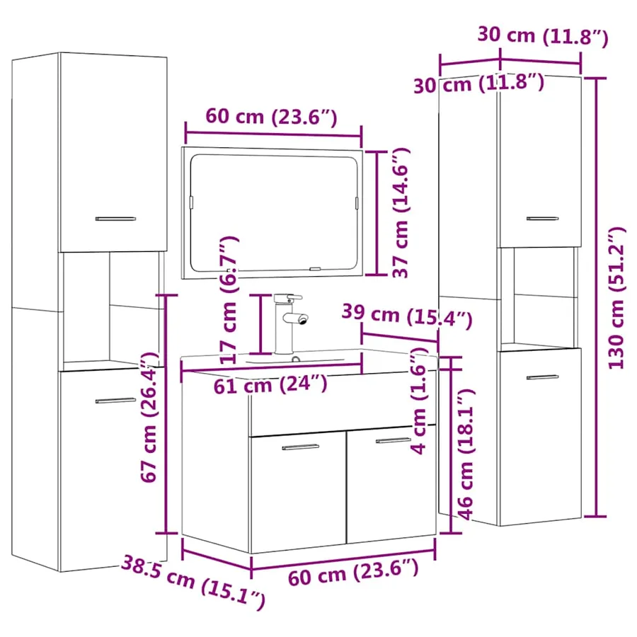 Ensemble de meubles de salle de bain 5 pcs gris béton - 12