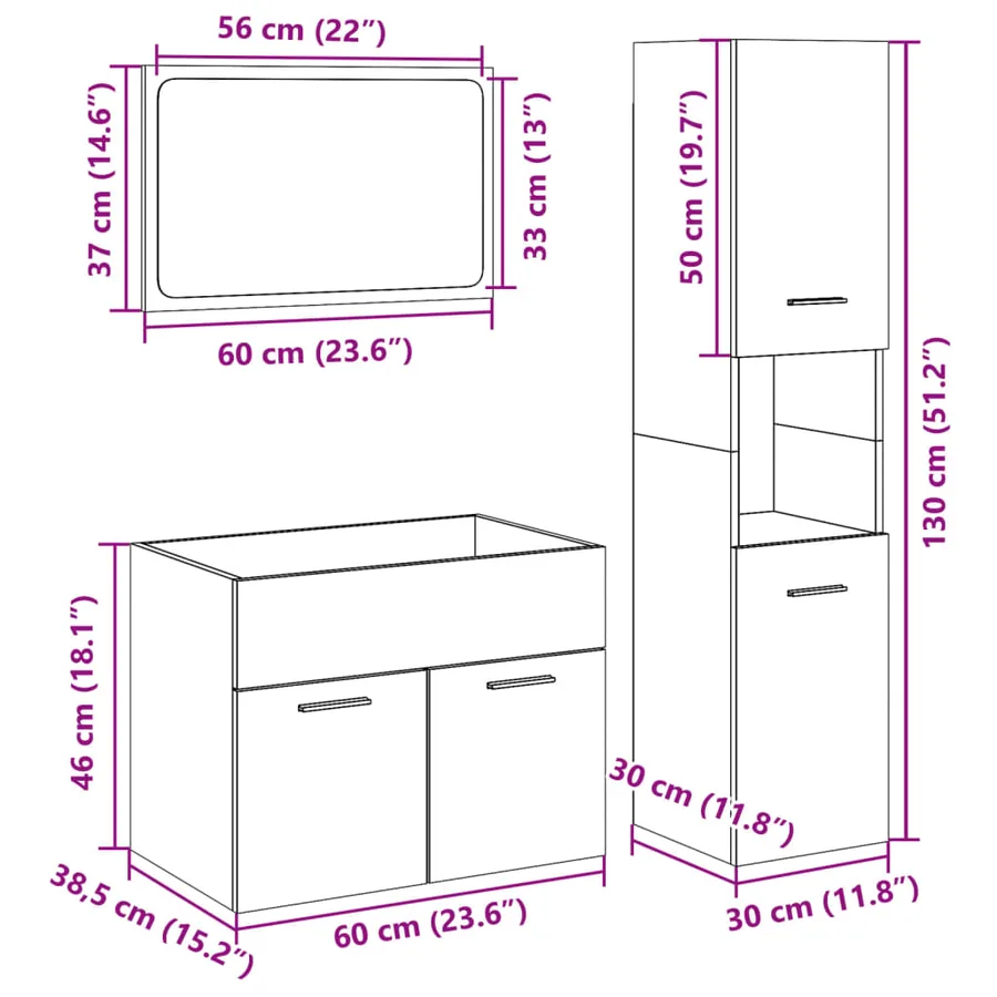 Ensemble de meubles de salle de bain 3 pcs gris béton - 12