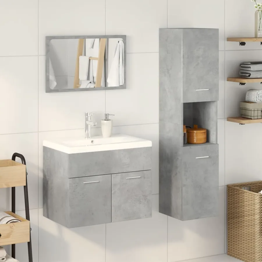 Ensemble de meubles de salle de bain 3 pcs gris béton - 3