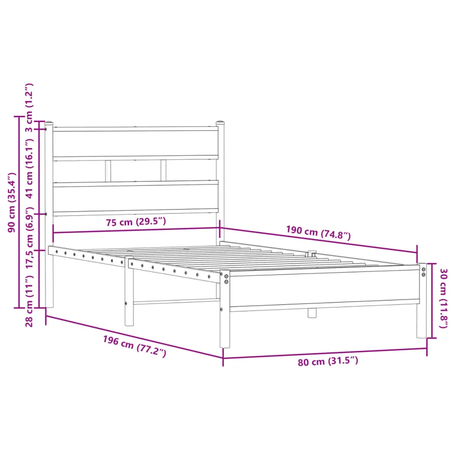 Cadre de lit sans matelas avec tête de lit chêne fumé 75x190 cm - 9