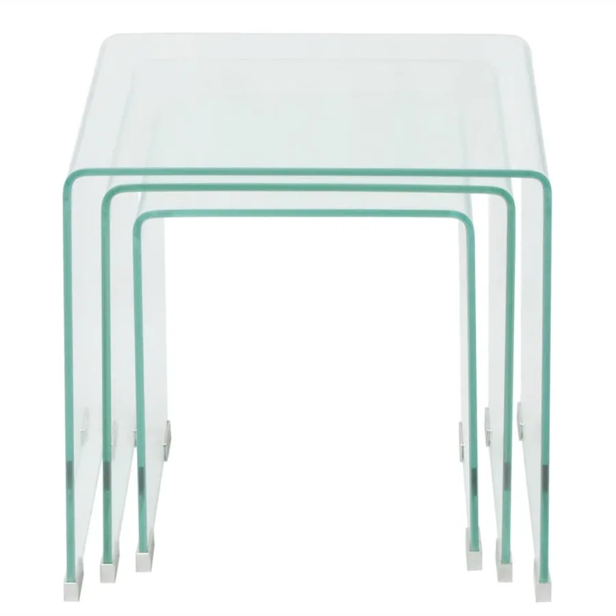 Ensemble de tables gigognes 3 Pièces Verre trempé Transparent - 2