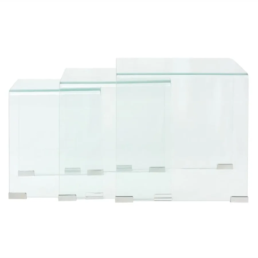 Ensemble de tables gigognes 3 Pièces Verre trempé Transparent - 6