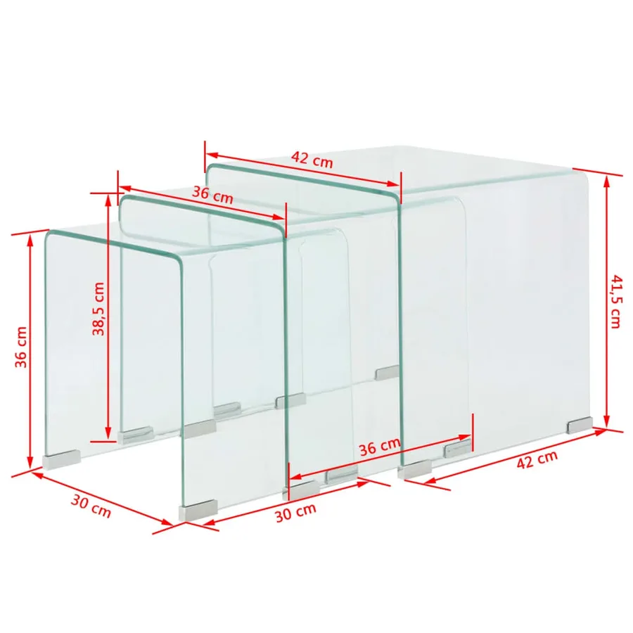 Ensemble de tables gigognes 3 Pièces Verre trempé Transparent - 7