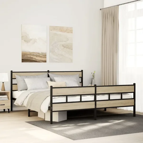 Cadre de lit en métal sans matelas chêne sonoma 200x200 cm