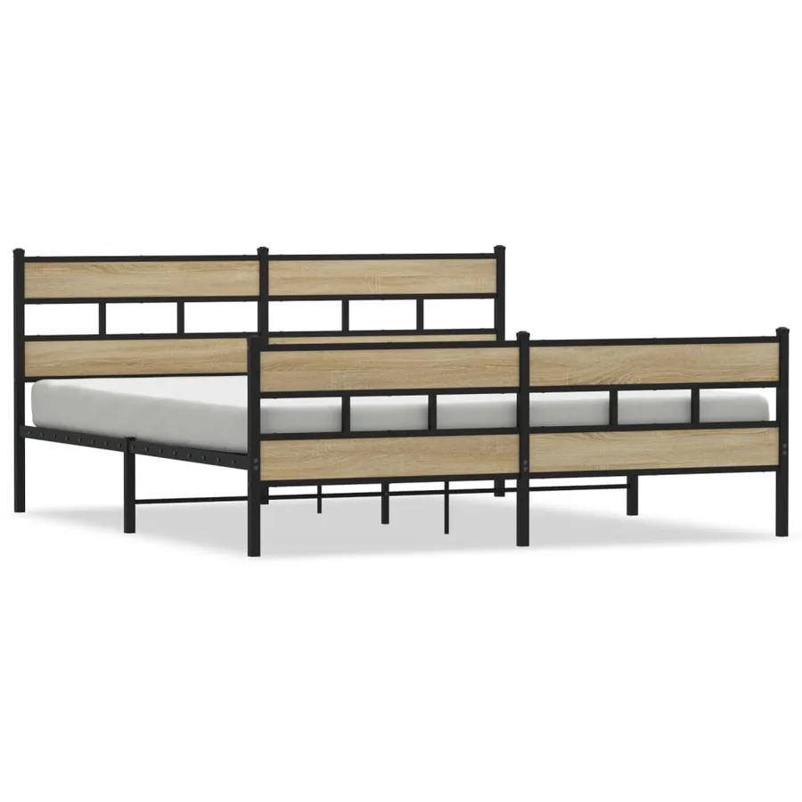 Cadre de lit en métal sans matelas chêne sonoma 200x200 cm - 2