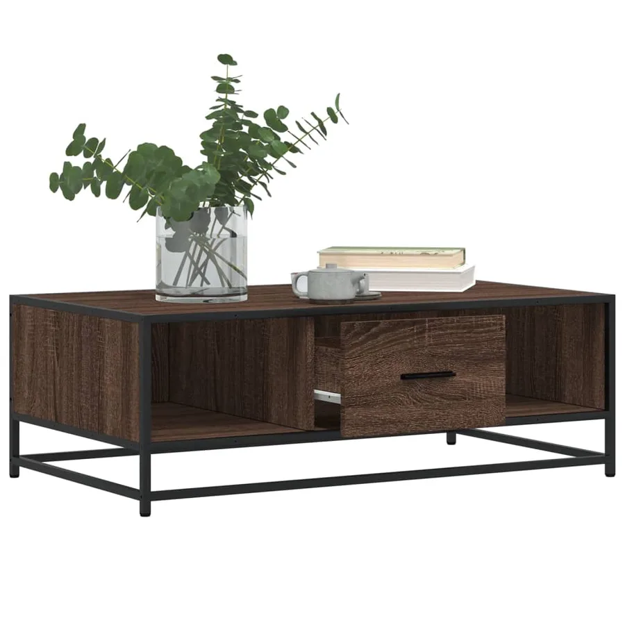 Table basse chêne marron 100x57x35cm bois d'ingénierie et métal - 4