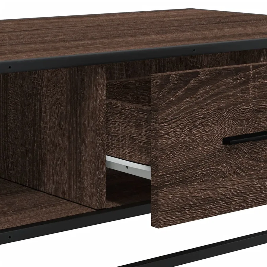 Table basse chêne marron 100x57x35cm bois d'ingénierie et métal - 9