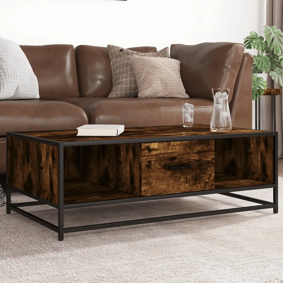 Table basse chêne fumé 100x57x35 cm bois d'ingénierie et métal