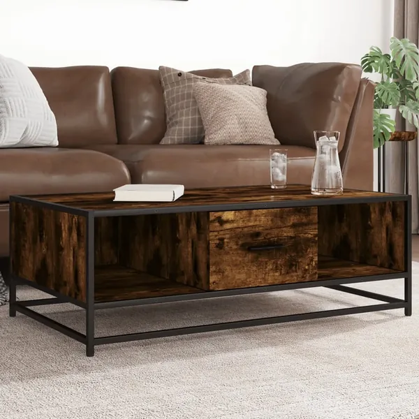 Table basse chêne fumé 100x57x35 cm bois d'ingénierie et métal