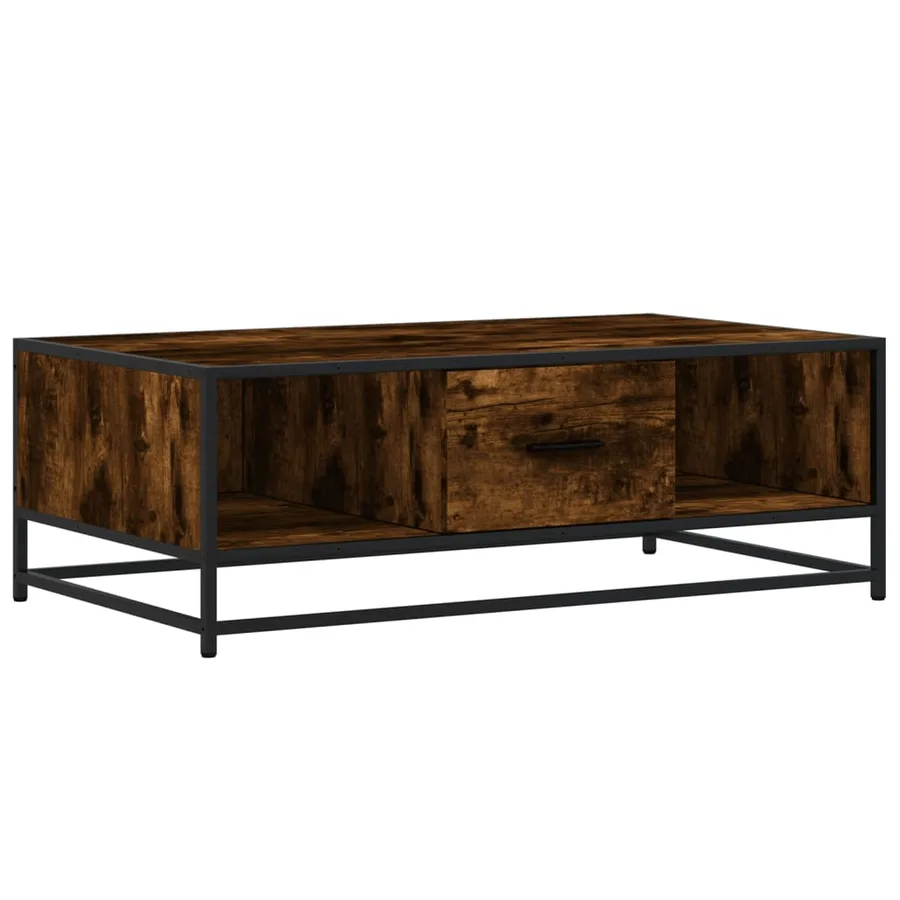 Table basse chêne fumé 100x57x35 cm bois d'ingénierie et métal - 2