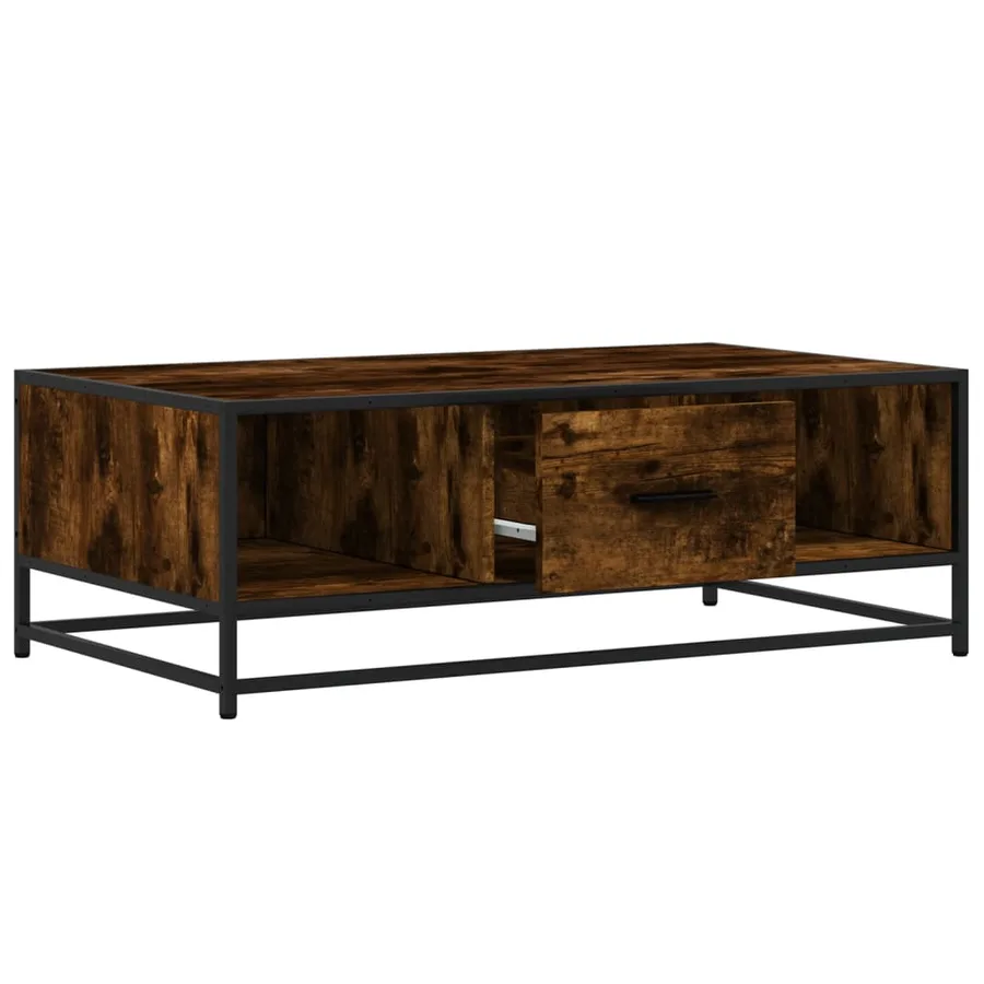 Table basse chêne fumé 100x57x35 cm bois d'ingénierie et métal - 8
