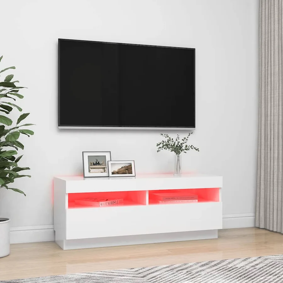 Meuble TV avec lumières LED Blanc 100x35x40 cm - 3