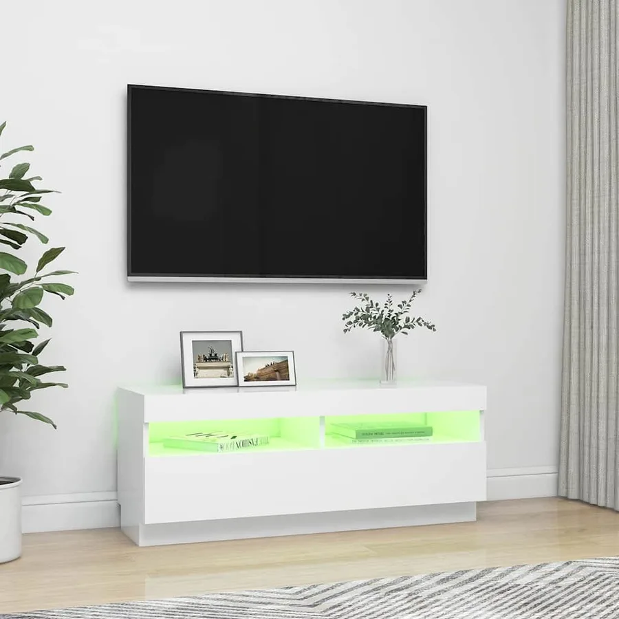 Meuble TV avec lumières LED Blanc 100x35x40 cm - 4