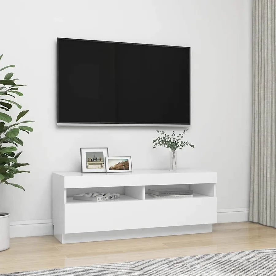 Meuble TV avec lumières LED Blanc 100x35x40 cm - 5