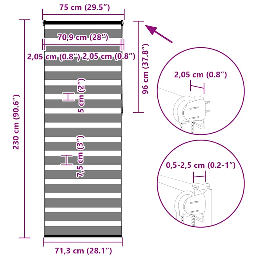 Store zèbre blanc 75x230 cm largeur du tissu 70,9 cm polyester - 16