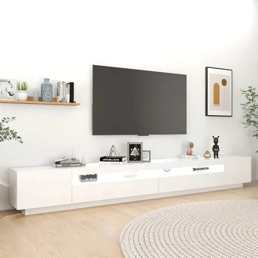 Meuble TV avec lumières LED Blanc 300x35x40 cm - 3