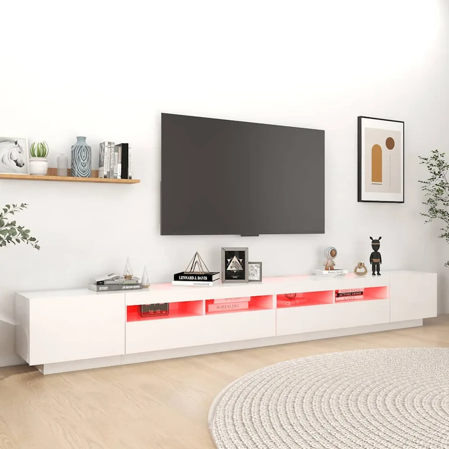 Meuble TV avec lumières LED Blanc 300x35x40 cm - 4
