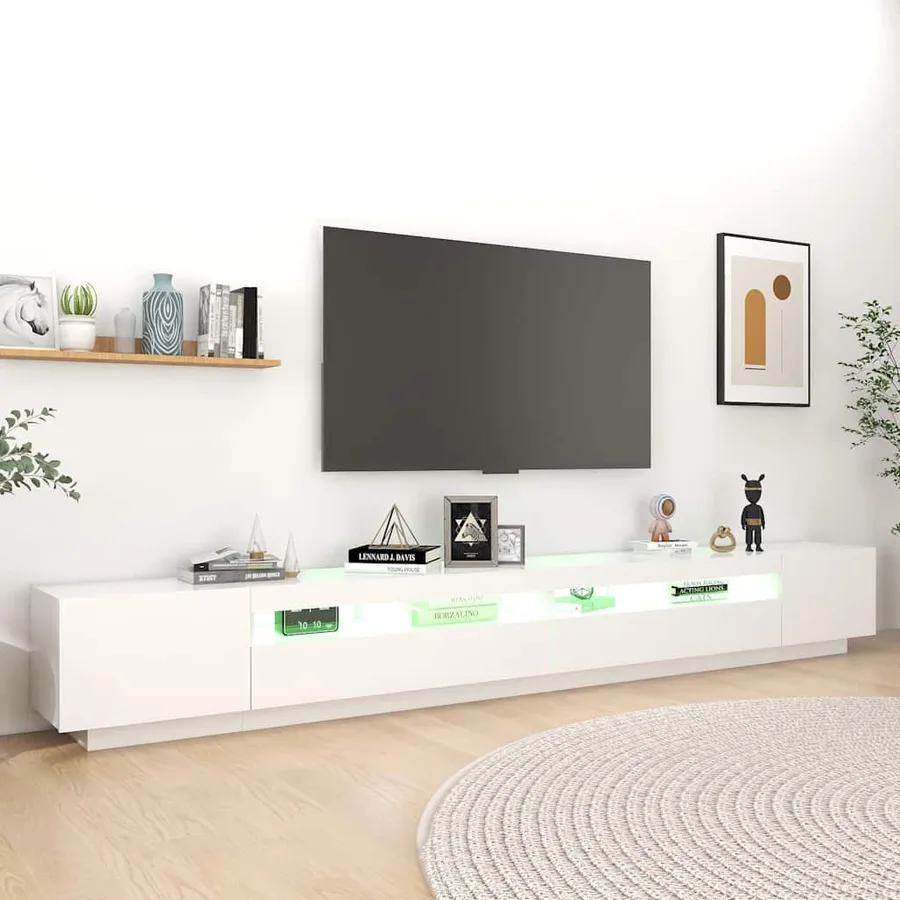 Meuble TV avec lumières LED Blanc 300x35x40 cm - 5