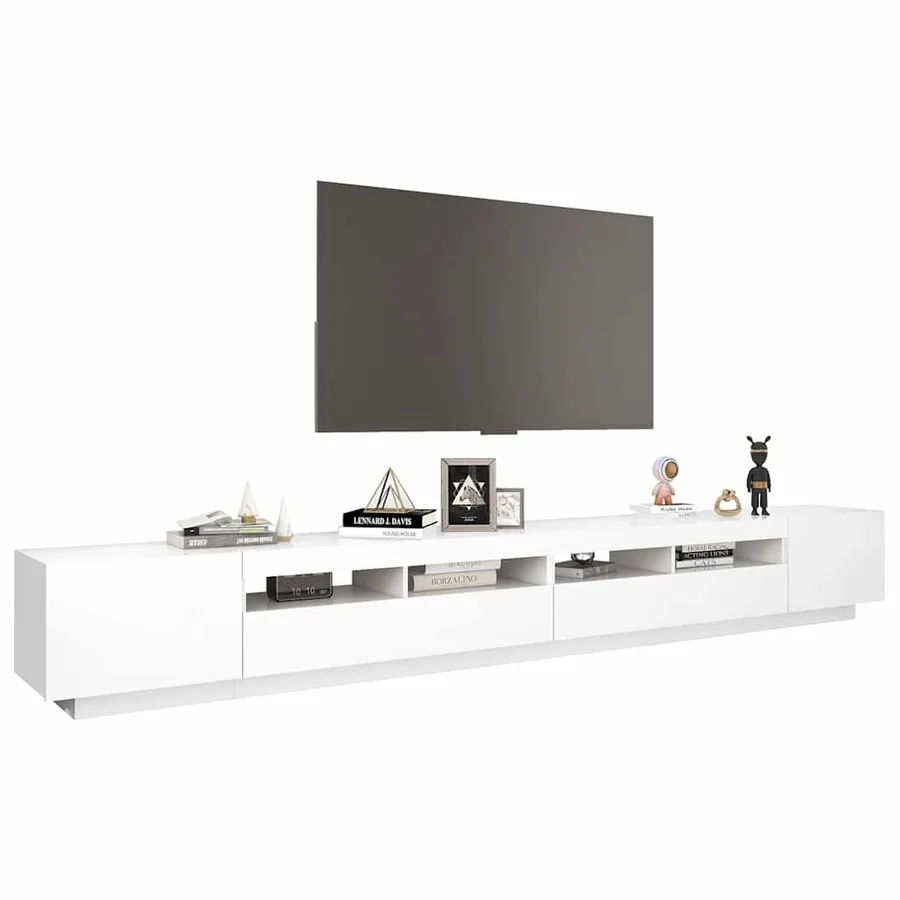 Meuble TV avec lumières LED Blanc 300x35x40 cm - 6