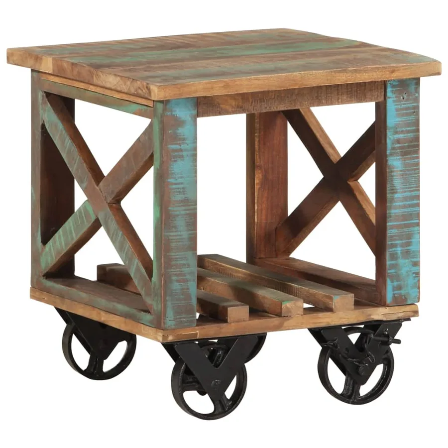 Table d'appoint avec roulettes 40x40x42 cm Bois de récupération - 9