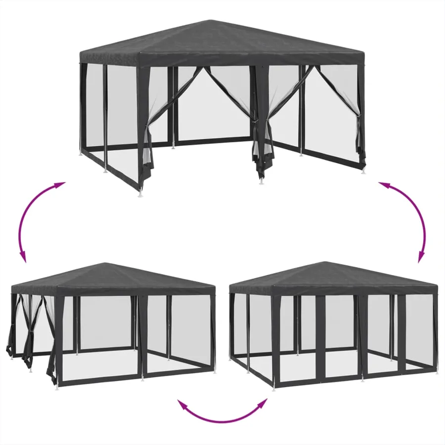 Tente de fête avec 8 parois latérales en maille anthracite 4x4m - 6