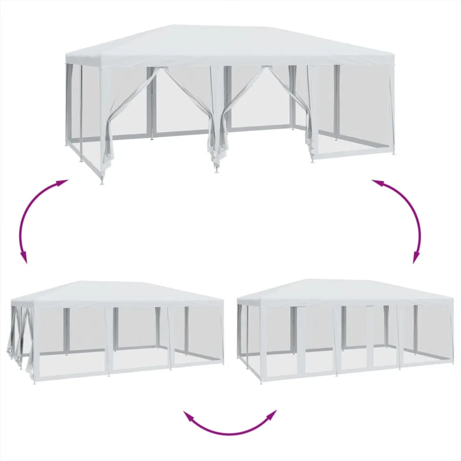 Tente de fête avec 10parois latérales en maille blanc 6x4m PEHD - 6