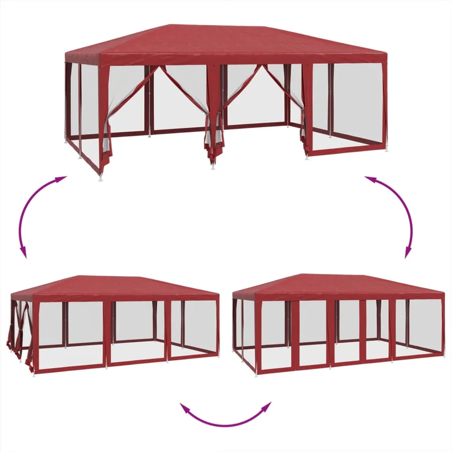 Tente de fête avec 10 parois latérales maille rouge 6x4 m PEHD - 6