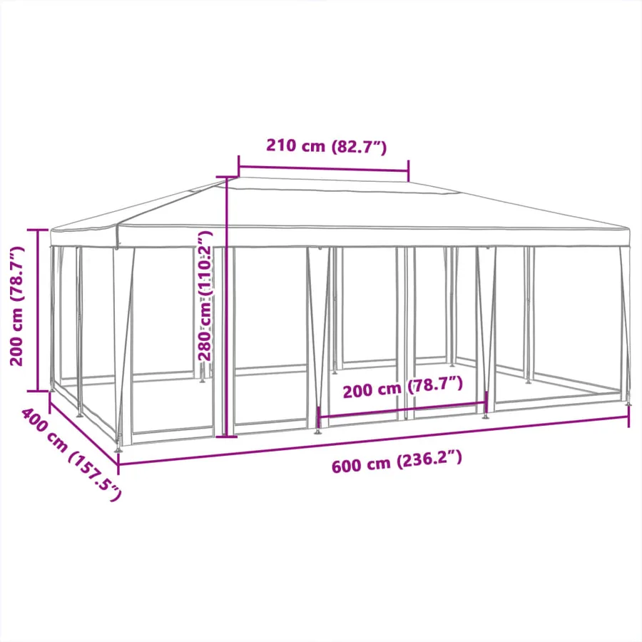 Tente de fête avec 10 parois latérales maille rouge 6x4 m PEHD - 8