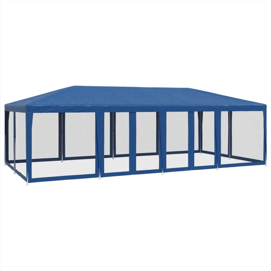 Tente de fête avec 12 parois latérales en maille bleu 8x4m PEHD - 2