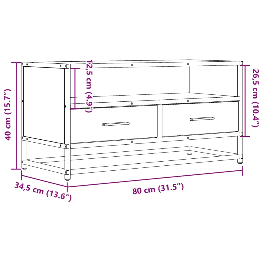 Meuble TV chêne sonoma 80x34,5x40 cm bois d'ingénierie et métal - 10