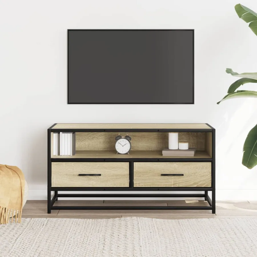 Meuble TV chêne sonoma 80x34,5x40 cm bois d'ingénierie et métal - 3