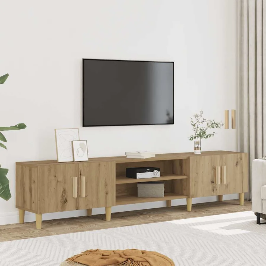 Meuble TV chêne artisanal 180x31,5x40 cm bois d'ingénierie