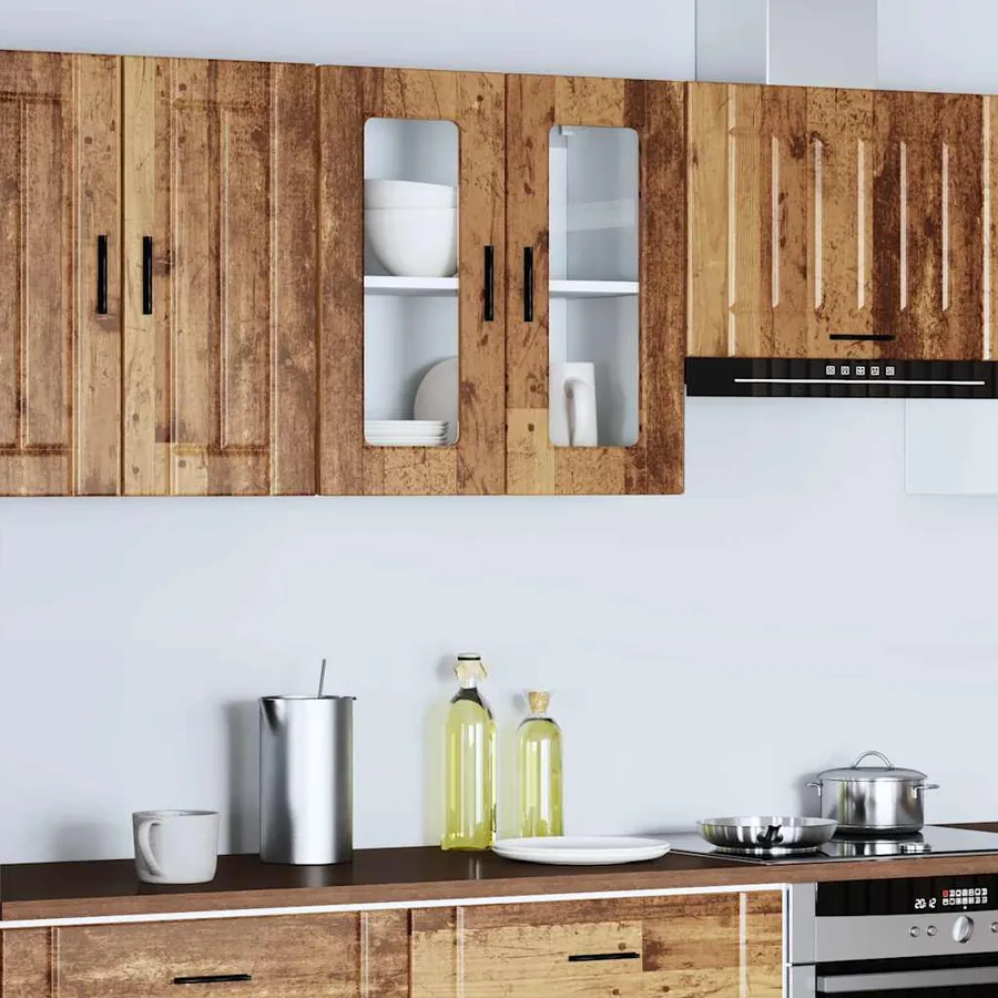 Armoire murale de cuisine avec porte en verre Porto vieux bois
