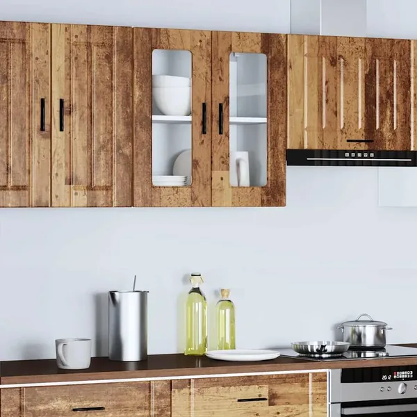 Armoire murale de cuisine avec porte en verre Porto vieux bois